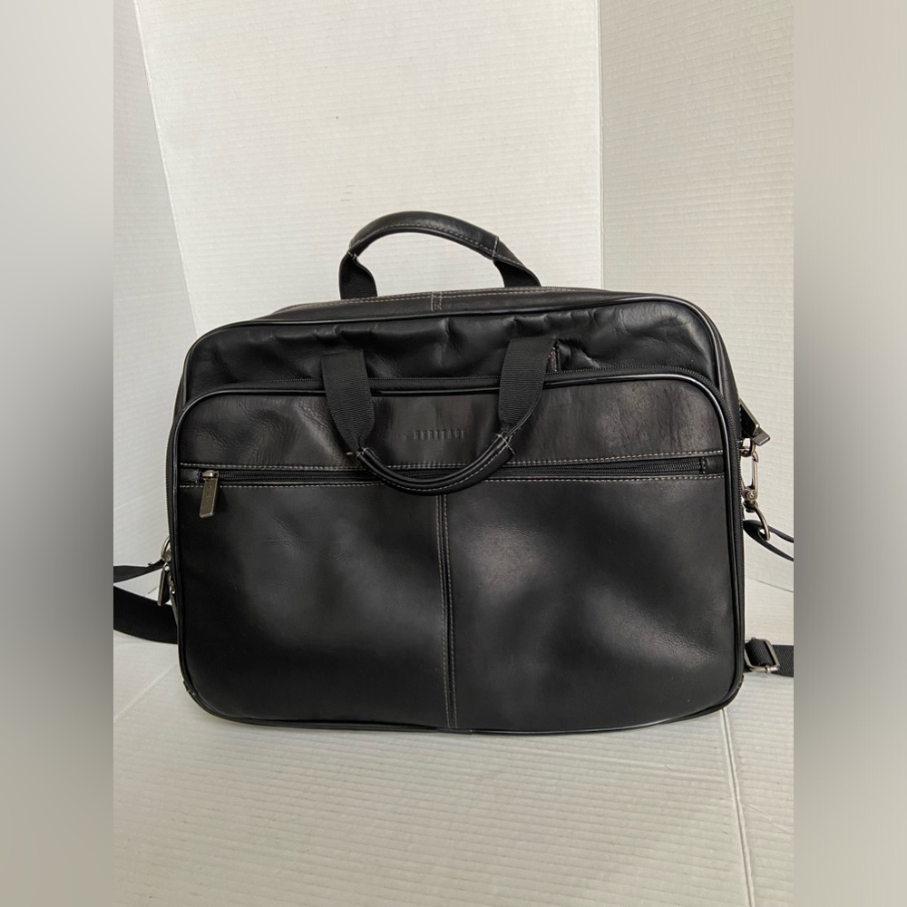 Heritage Large Travel Briefcase EZ Scan Black Leather Work Computer Laptop